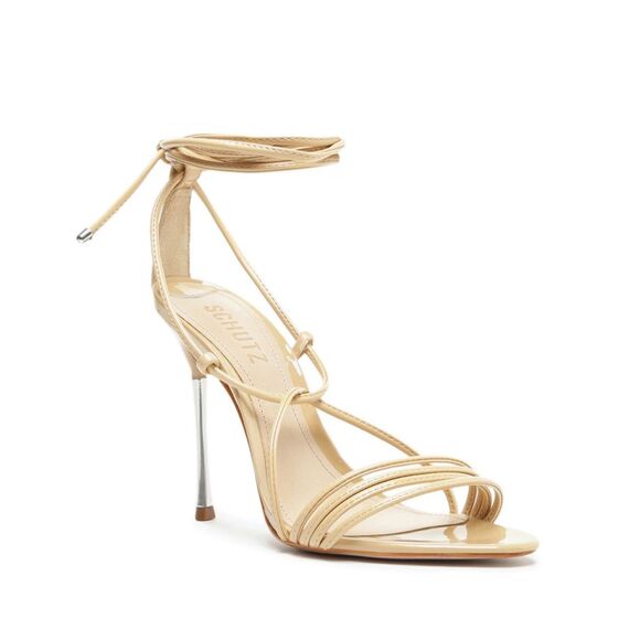SCHUTZ ADELINE NWOB Beige/Nude Patent Strappy Sexy Heeled Sandal - Picture 1 of 11